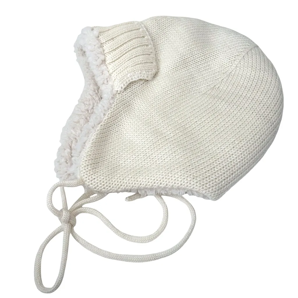 J. Crew Vintage Cream Ribbed Knit Sherpa Lined Trapper Hat with Ties One Size - Image 3