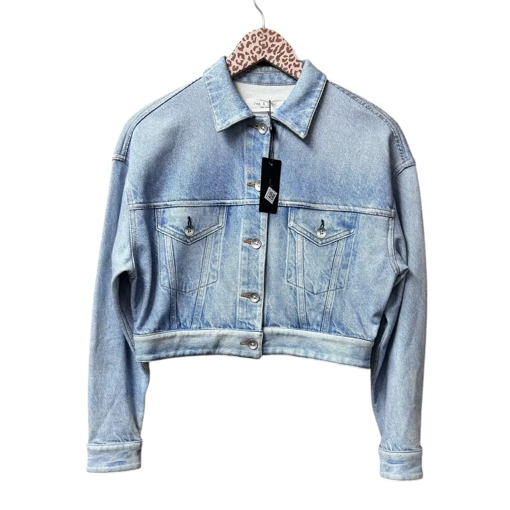 NEW Rag & Bone Miramar Cropped Trucker Jacket Tulip Blue XS - Image 3