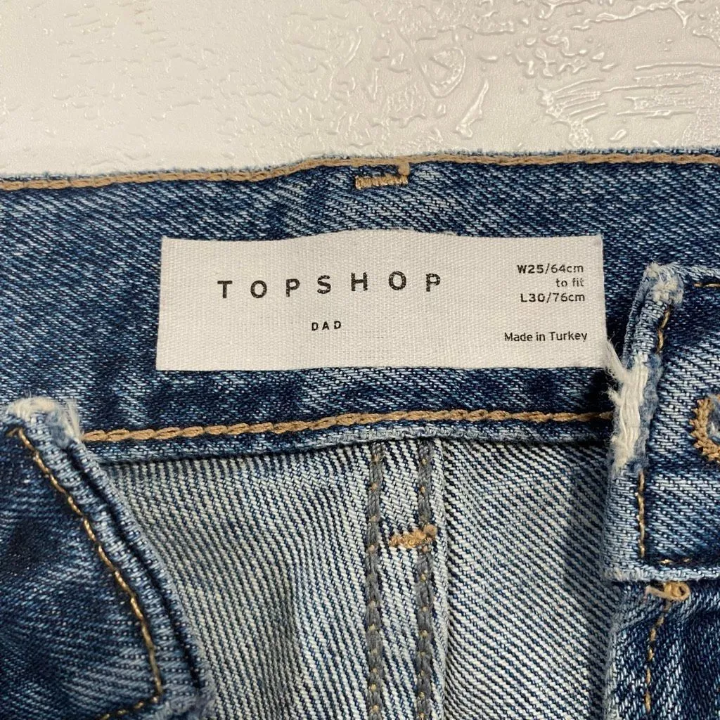 Topshop Dad Jeans W25 L30 High Rise Straight Leg Blue Denim - Image 3