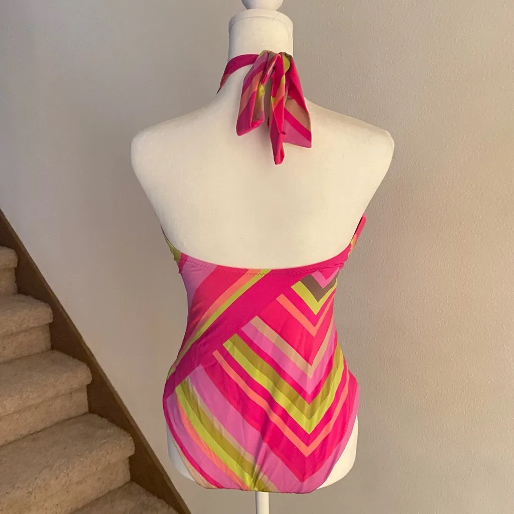 Trina Turk Waltz Bandeau Keyhole Halter Striped One Piece Swimsuit US 10 - Image 5