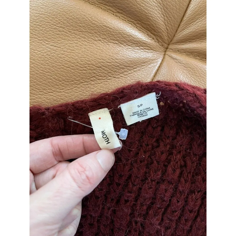 Moth Maroon Chunky Open Knit Oversized Alpaca Wool Blend Pullover Sweater Small Red - Image 5