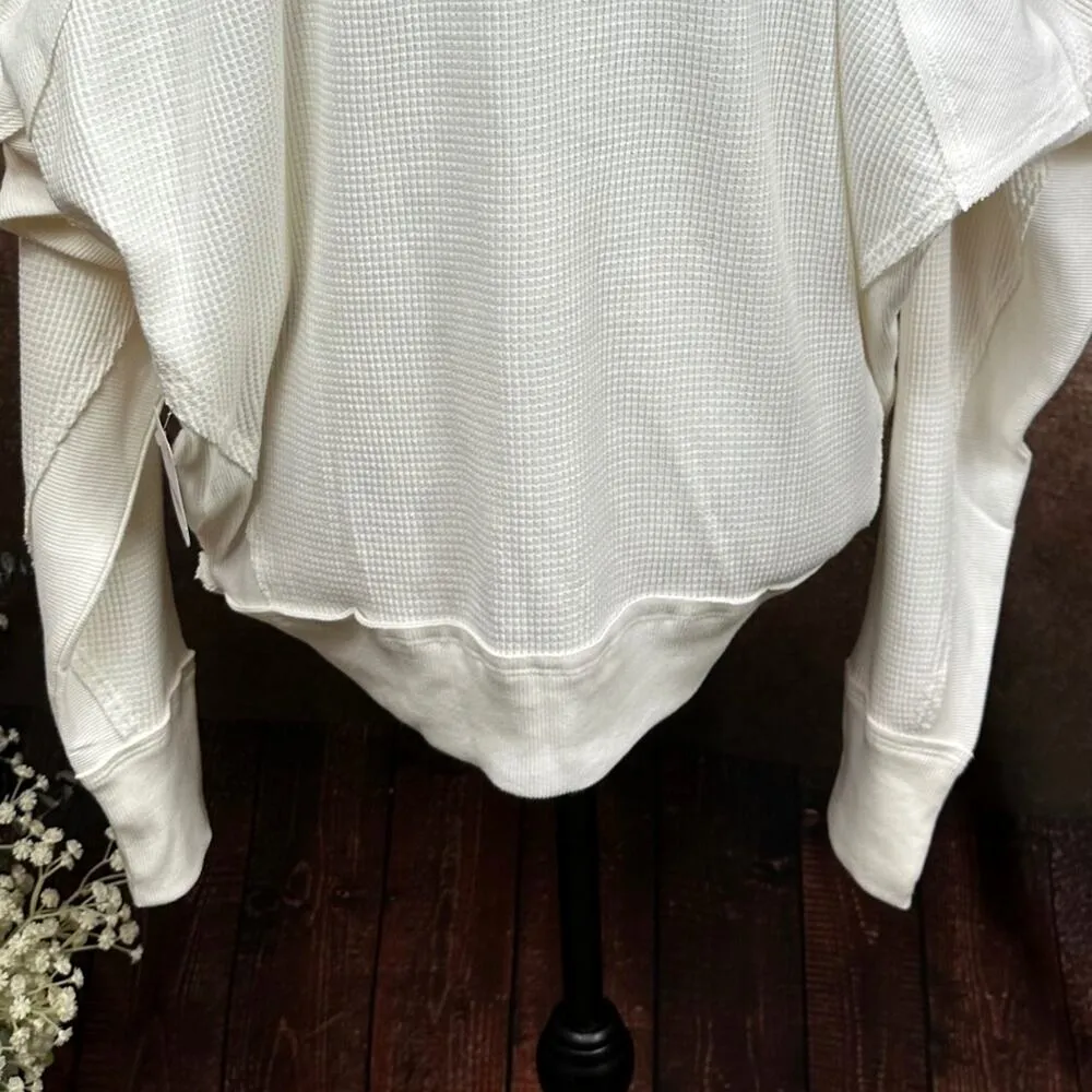 Free People Santa Clara Ribbed Waffle Knit Oversized Top Alabaster S - Image 11