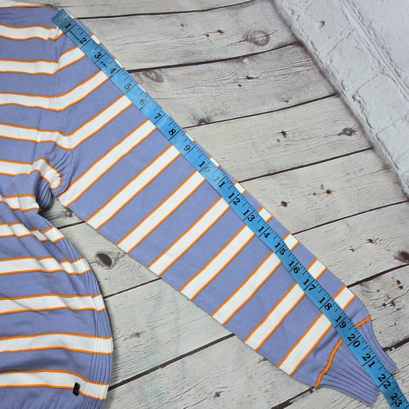 BOGNER Alma Striped Knit Polo Sweater Periwinkle Orange White Size EU 34 US 4 Blue - Image 8