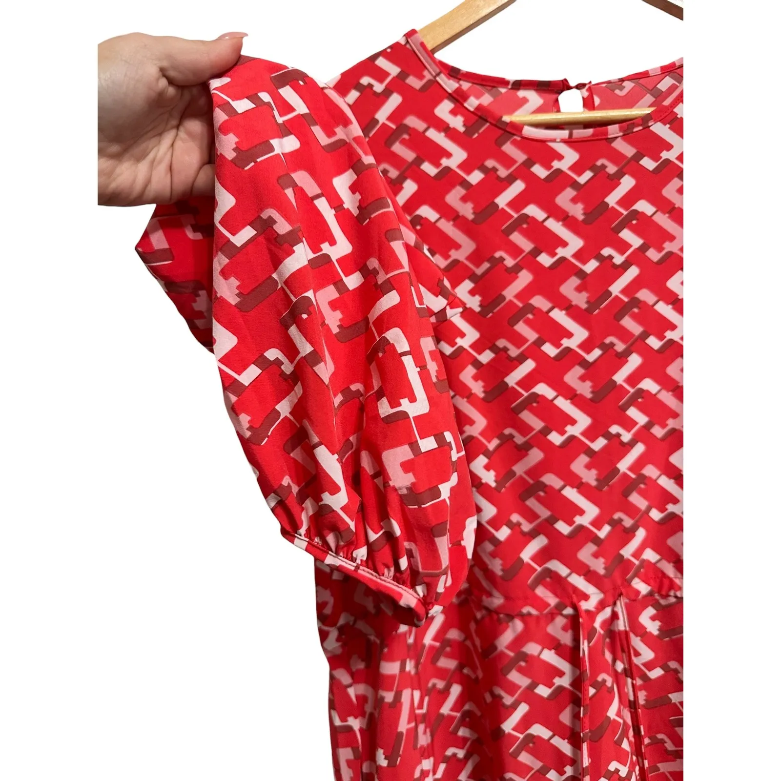 Pomander Place Tuckernuck Colette Dress Red Chain Link Print mini Dress XL - Image 3