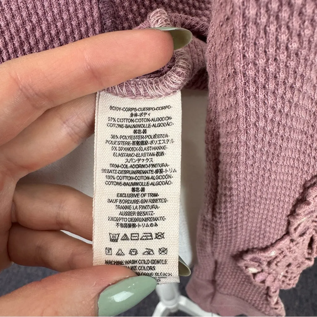 Free People Synergy Dusty Rose Mauve Thermal Long Slee T-shirt Crochet Cuffs XS - Image 7