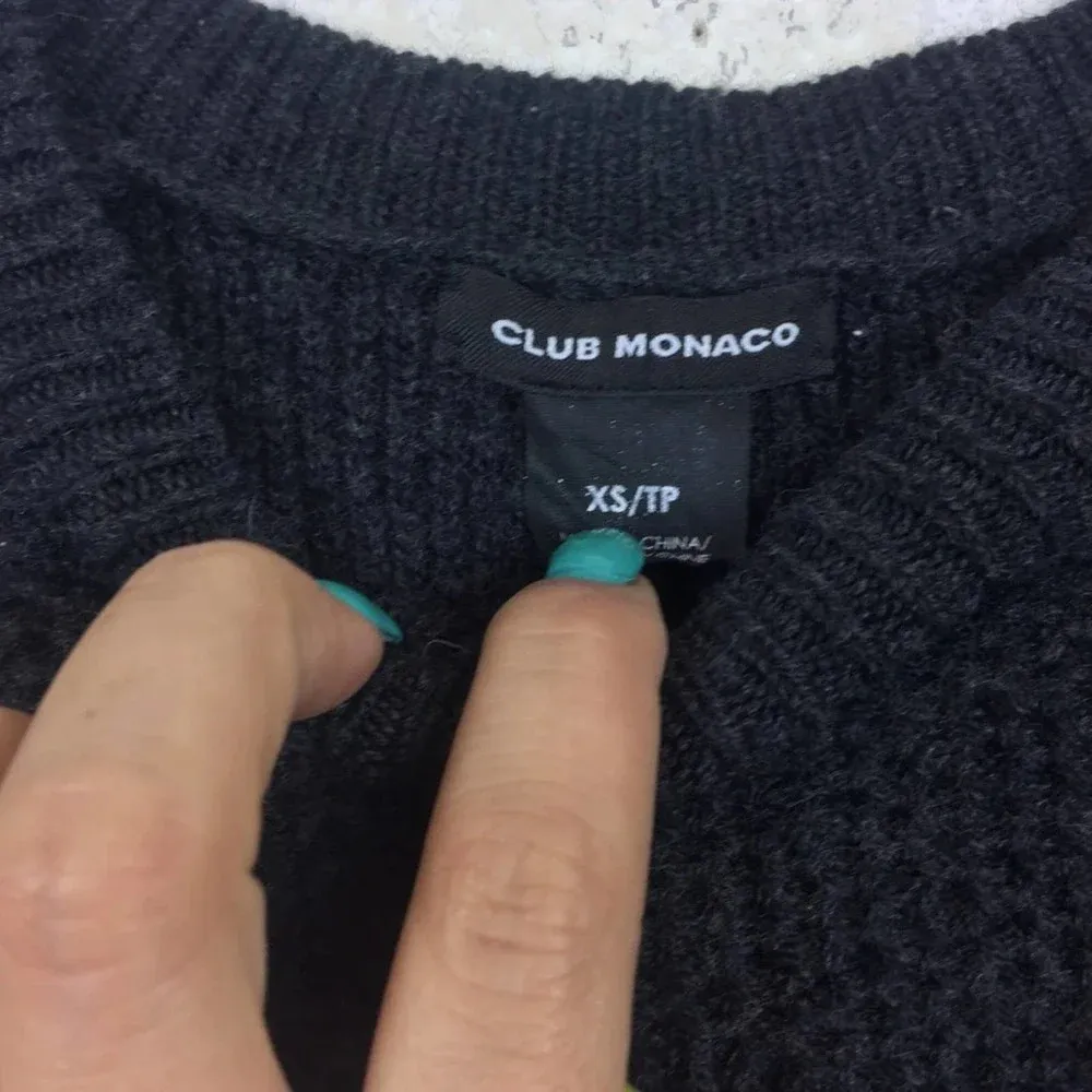 Club Monaco Ellodie Grey Wool Ruffle Puff Sleeve Knit Sweater XS - Image 5