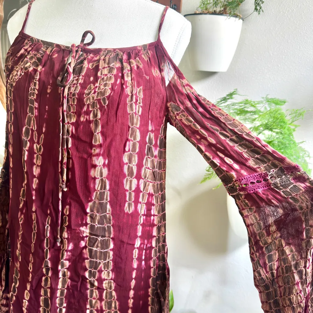Boho Tie-Dye Cold Shoulder Dress - Patrons of Peace (XS) - Image 2