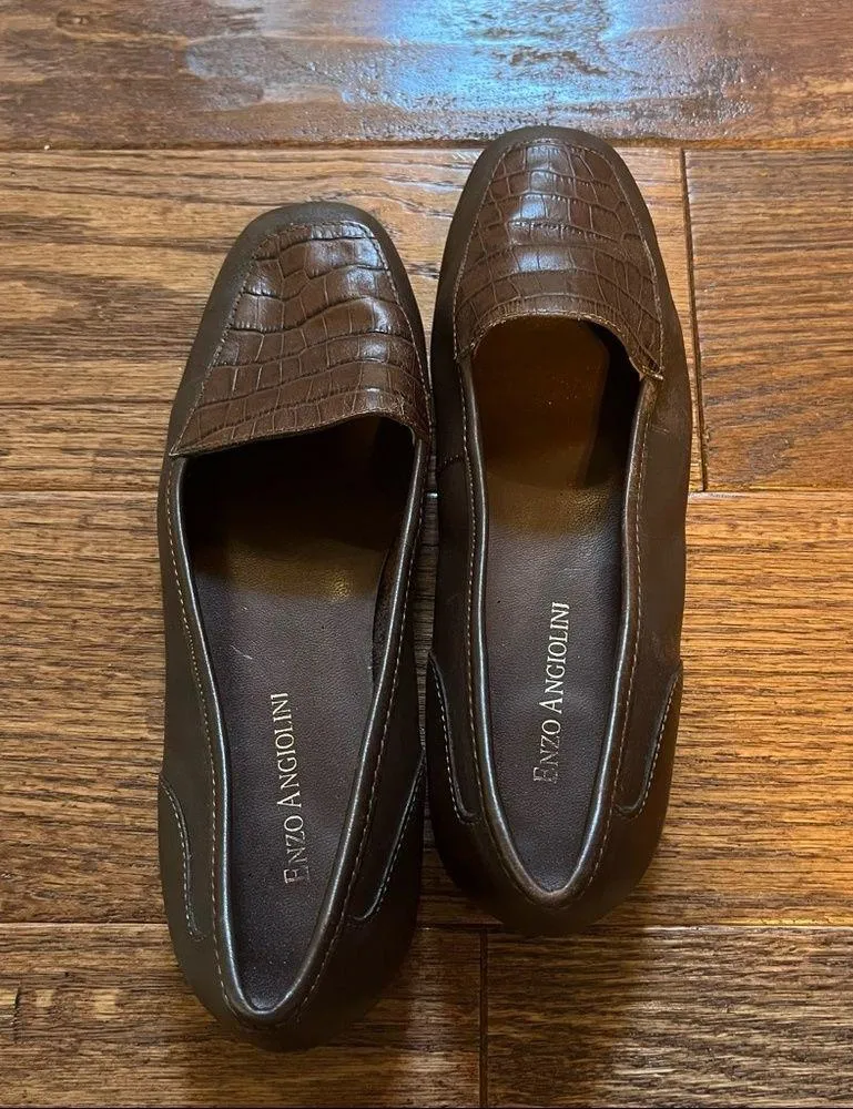 ENZO ANGIOLINI Liberty Brown Leather w/ Croc Embossing Womens Shoes Flats ~ 6M - Image 3