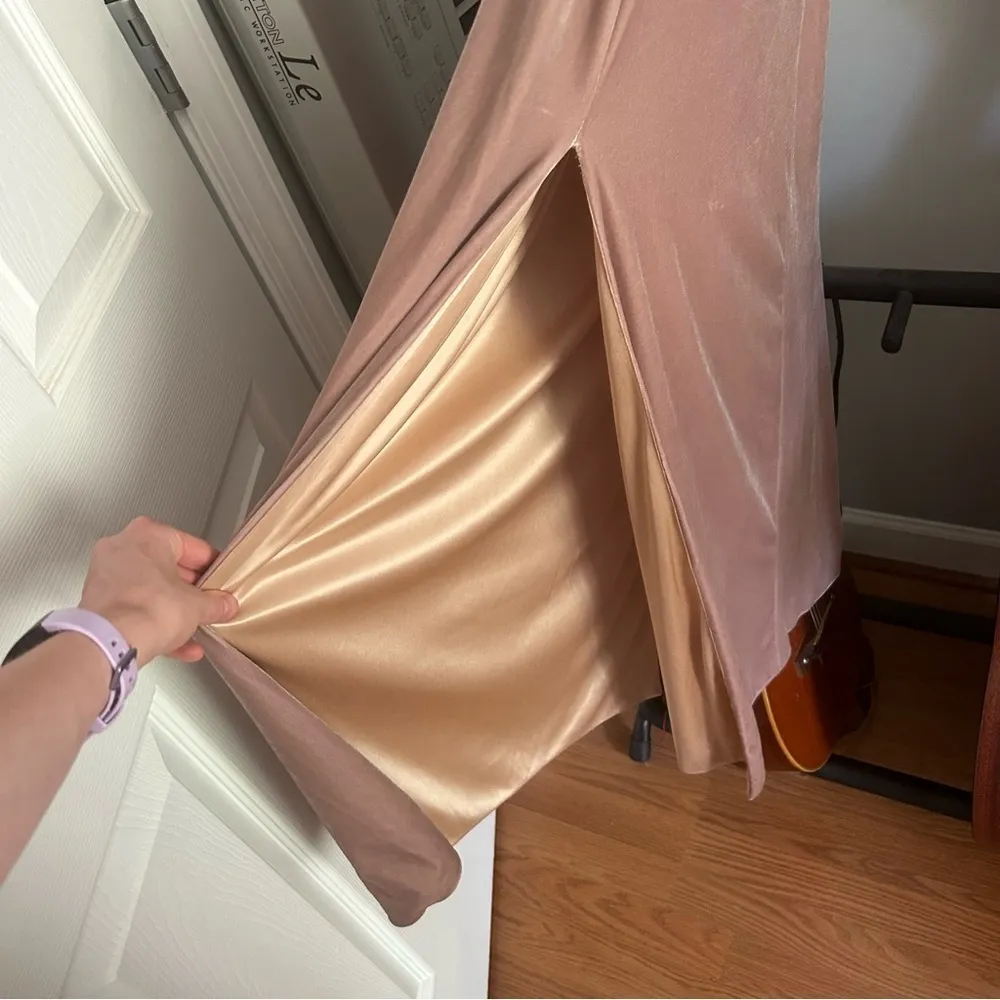 Revelry Skye Velvet Bridesmaid Dress in Champagne Tan Size 10 - Image 5