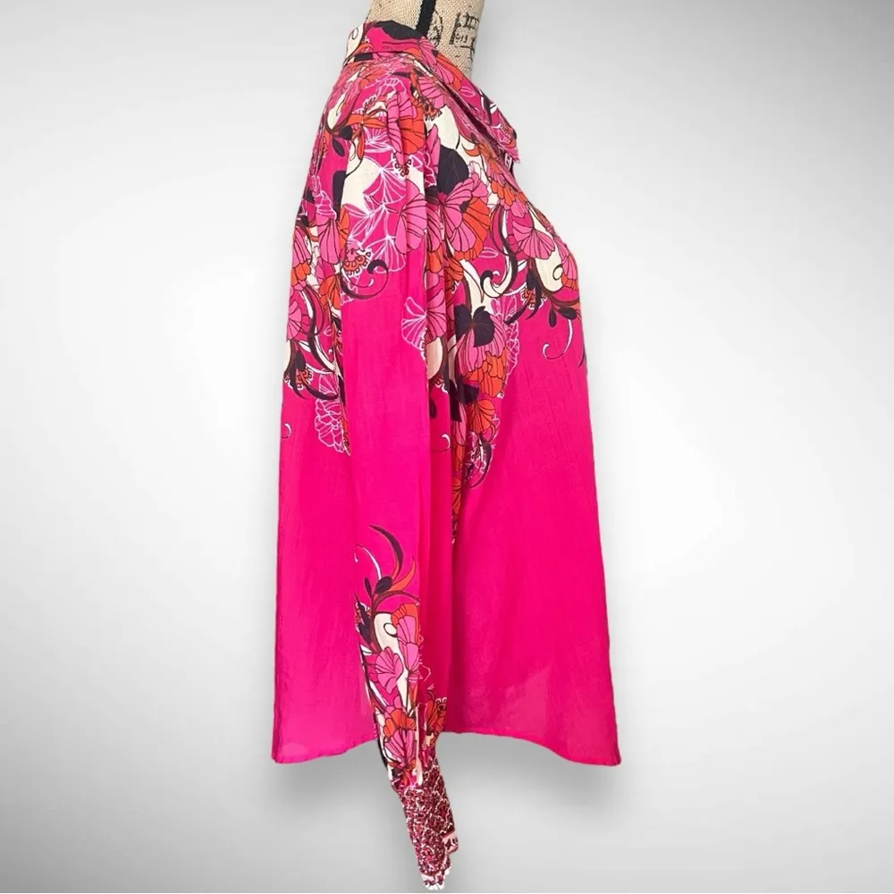 CHICO'S Women's Pink Floral Drama Long Sleeve Collared Shirt Size 18 | NWT - Image 4