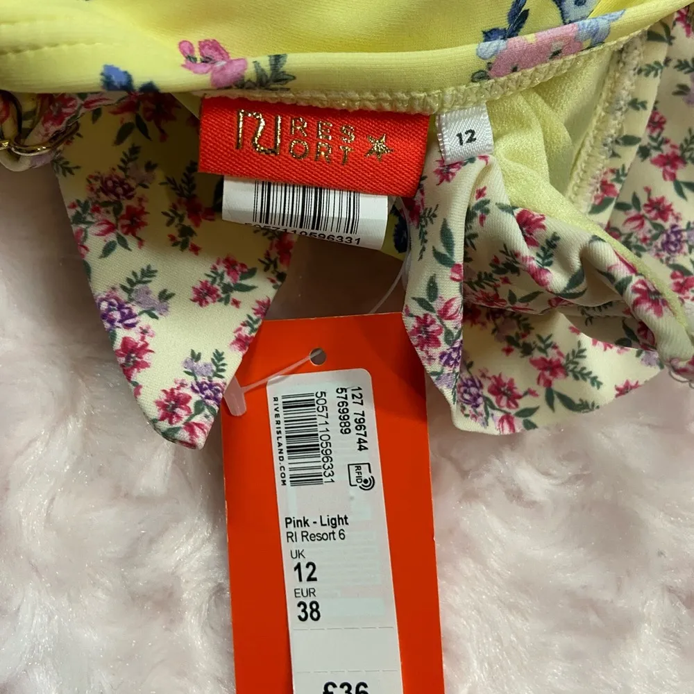 RIVER ISLAND Floral Print Ruffle Wrap Swimsuit In Pink Size 8 - Image 4