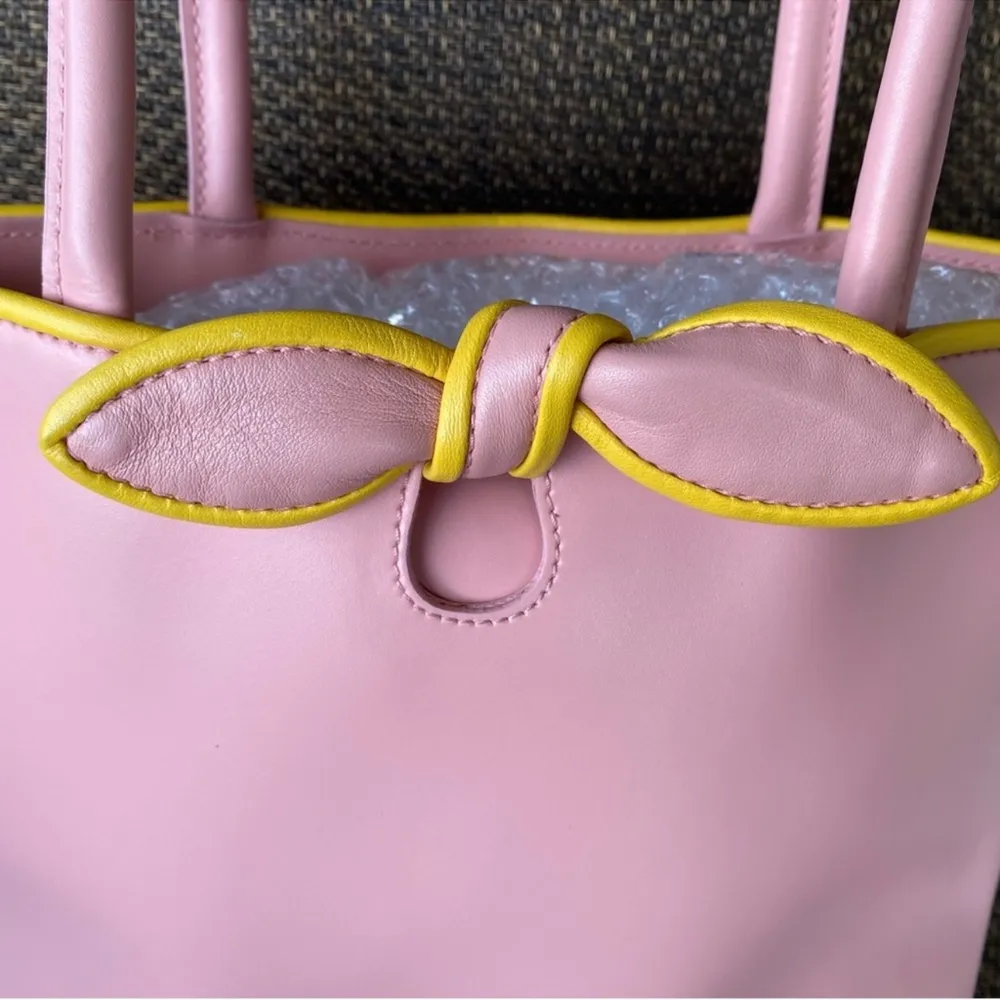 Furla Vintage Y2K Pink & Yellow Bow Tote/Shoulder Bag Elegant Structured Design - Image 7