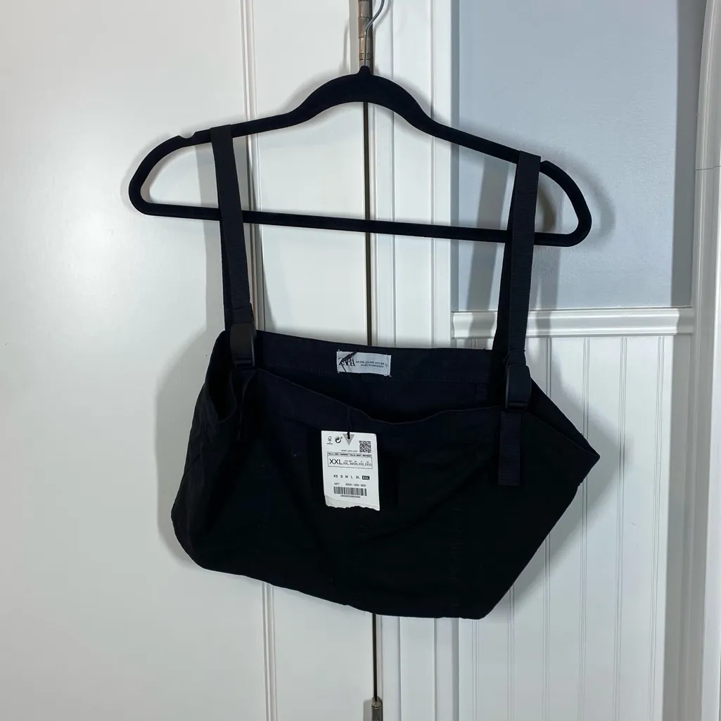 Zara Black Cropped Technical Utility Buckle Clip‎ Strap Cotton Tank Top Size XL - Image 2