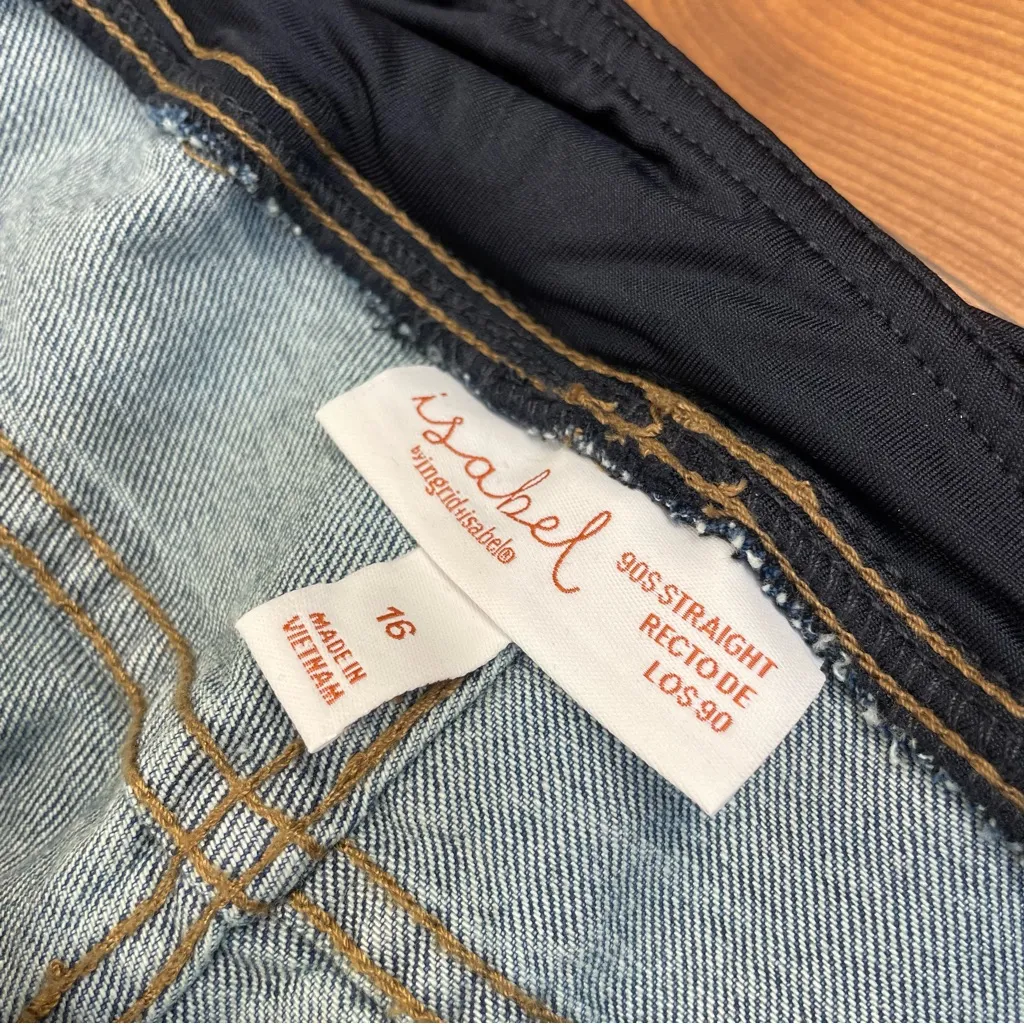 Isabel 90s Straight Maternity Denim Jeans Over The Belly Crossover Panel New 16 Blue Size undefined - Image 7