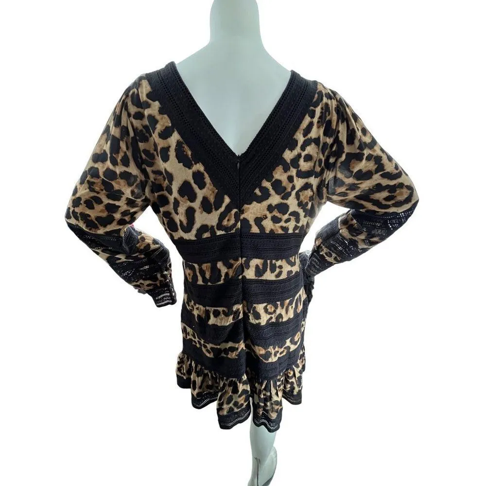 Anthropologie Allison New York leopard print v neckline long sleeve mid dress L - Image 2