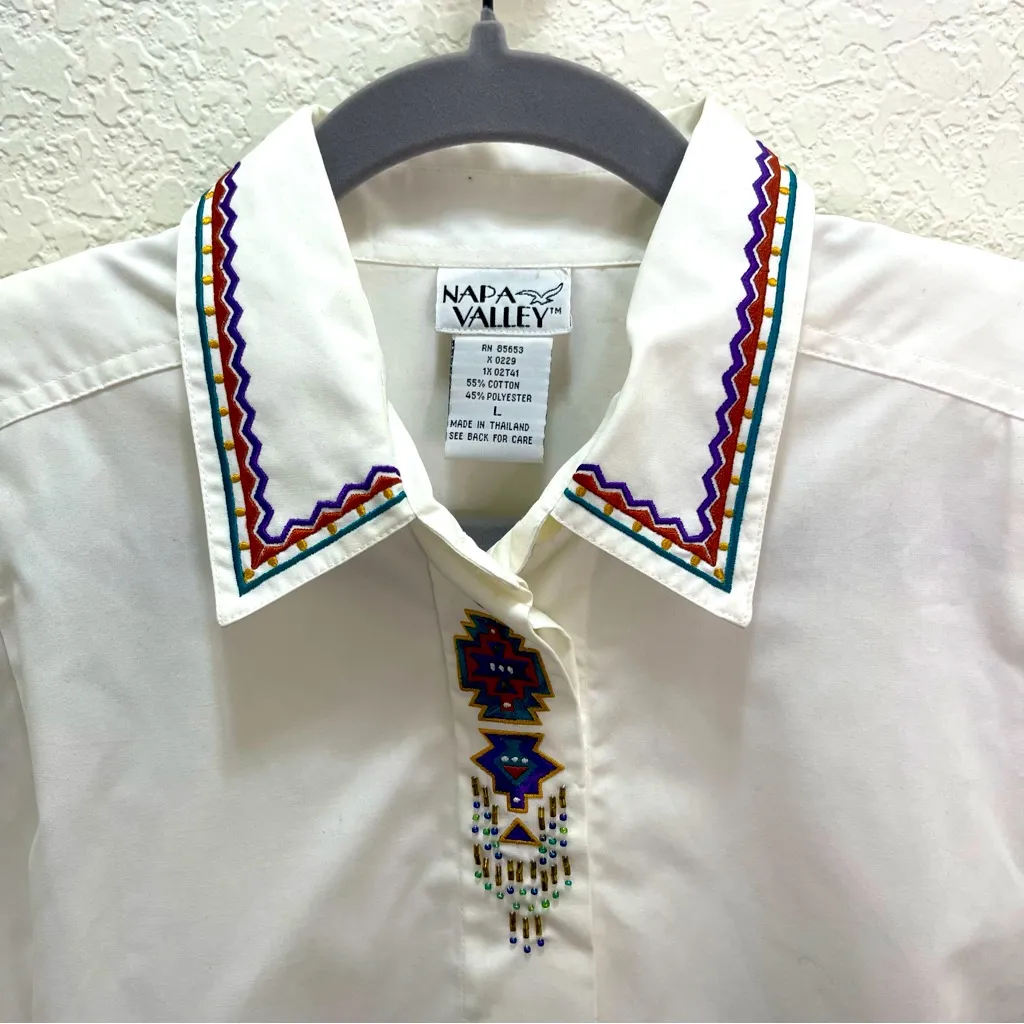 Napa Valley Vintage‎ embroidered beaded aztec button down L NWT western boho White Size L - Image 2