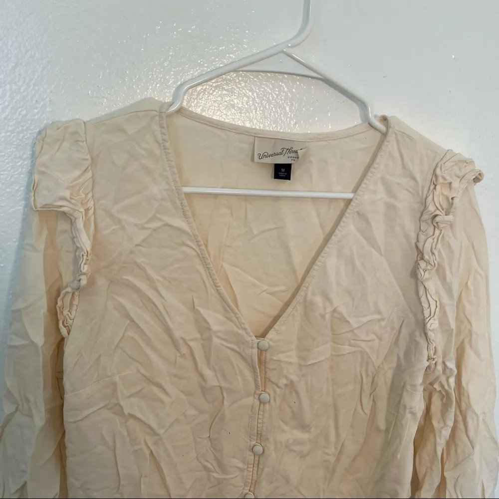 Universal Thread Double Ruffle Long Sleeve Deep V-Neck Top Cream - Image 5