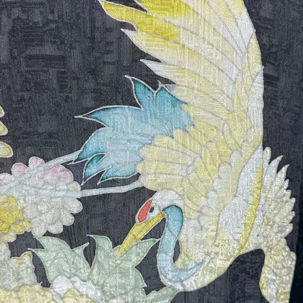 Citron Santa Monica Witchy Silk Floral Swan Button Down Top Size Large Bohemian Black - Image 6