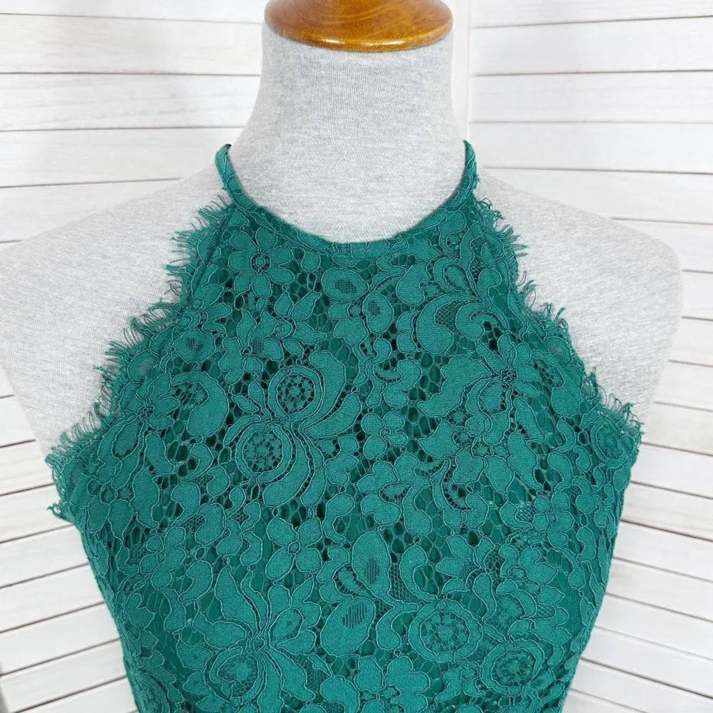 Loft Lace‎ Sleeveless Sheath Halter Cocktail Party Dress Green 4 - Image 6