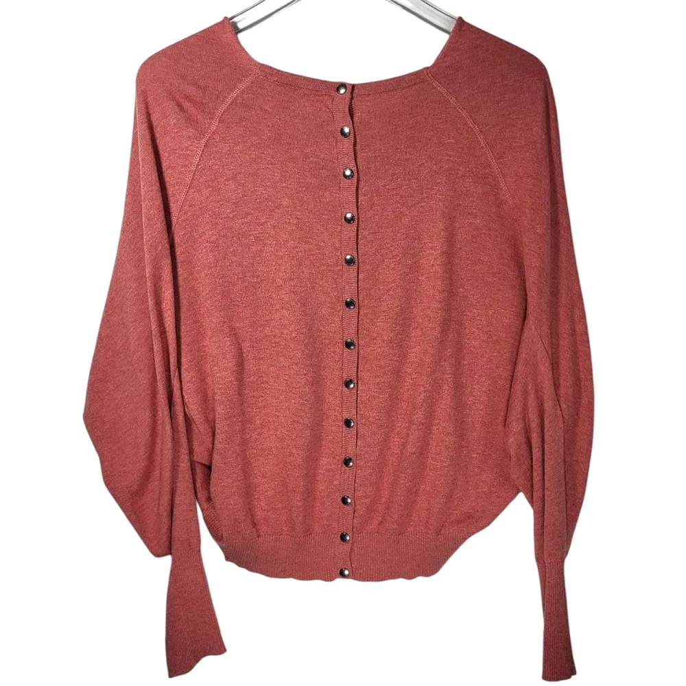All Saints Elgar Cowl Neck Snap Button Back Rib Trim Sweater in Rustic Orange - Image 9
