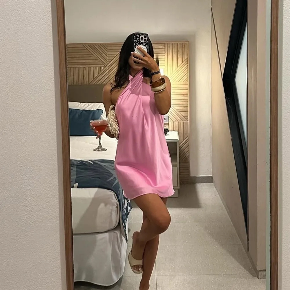 SHOW ME YOUR MUMU Jasmine Halter Mini Dress In Pink Luxe Satin - Image 4