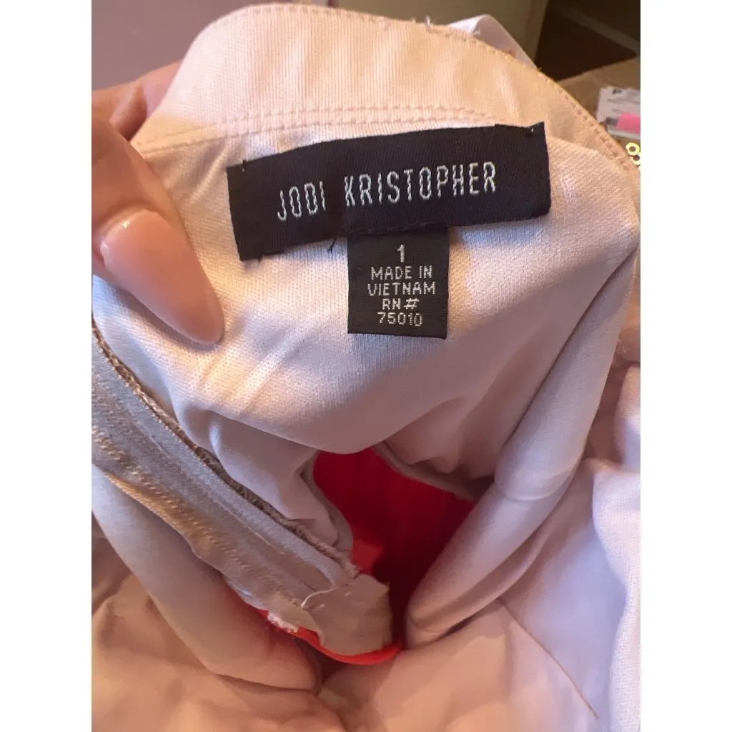 Jodi Kristopher Strapless Sequin Bodice Red Chiffon Dress S - Image 7