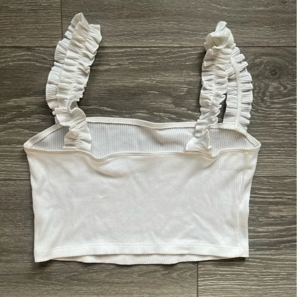 Aritzia Sunday Best White Firecracker Ruffle Strap Ribbed Crop Top Size M Summer - Image 2