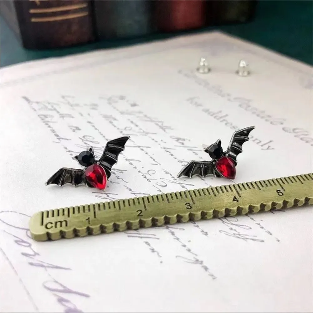 2023 Halloween Bat Red Waterdrop Crystal Earrings Stud Party Women Jewelry Gift Black - Image 2