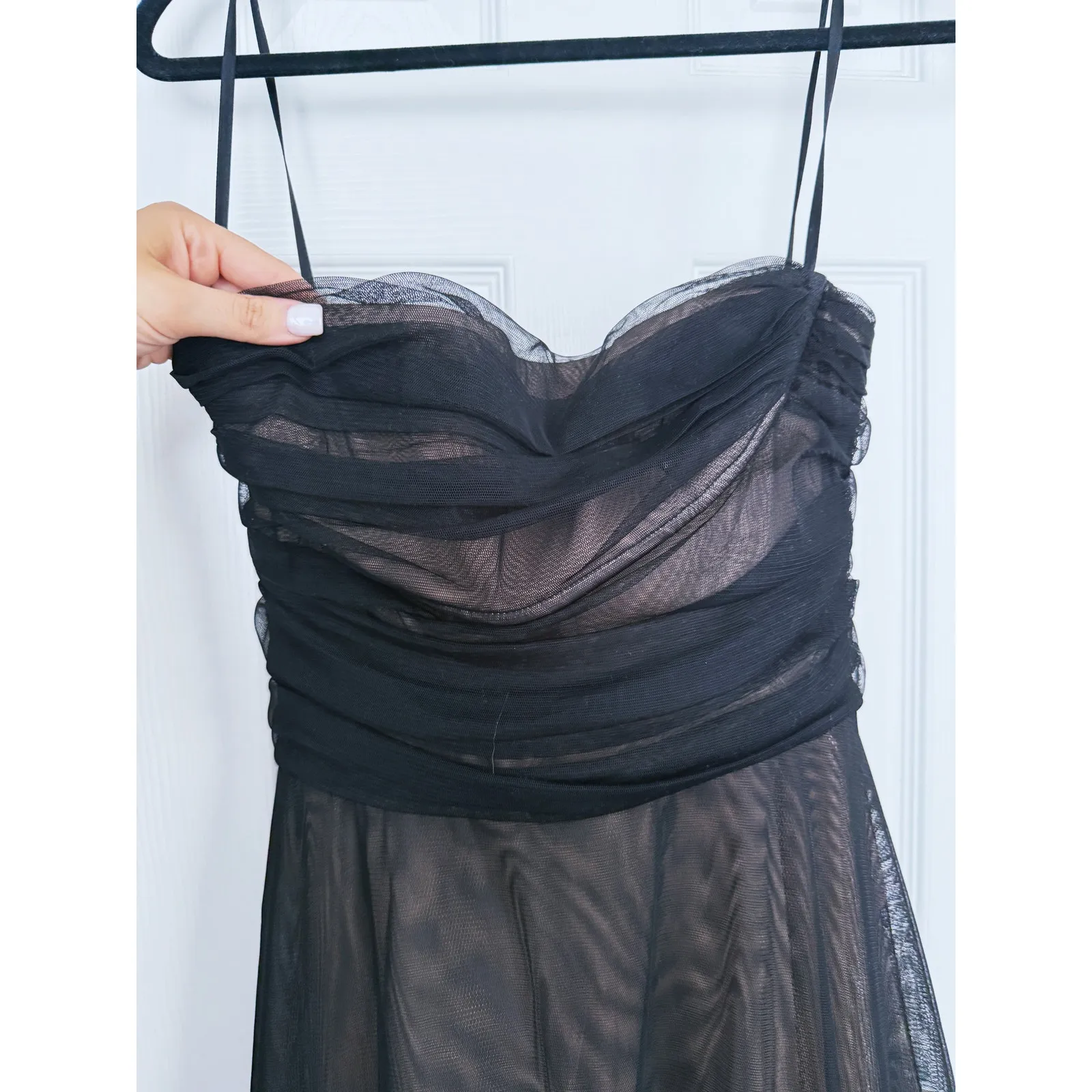 BCBG Dark Fairy Whimsigoth Sheer Lace Dress Strapless Size 4 Black Formal Event - Image 6