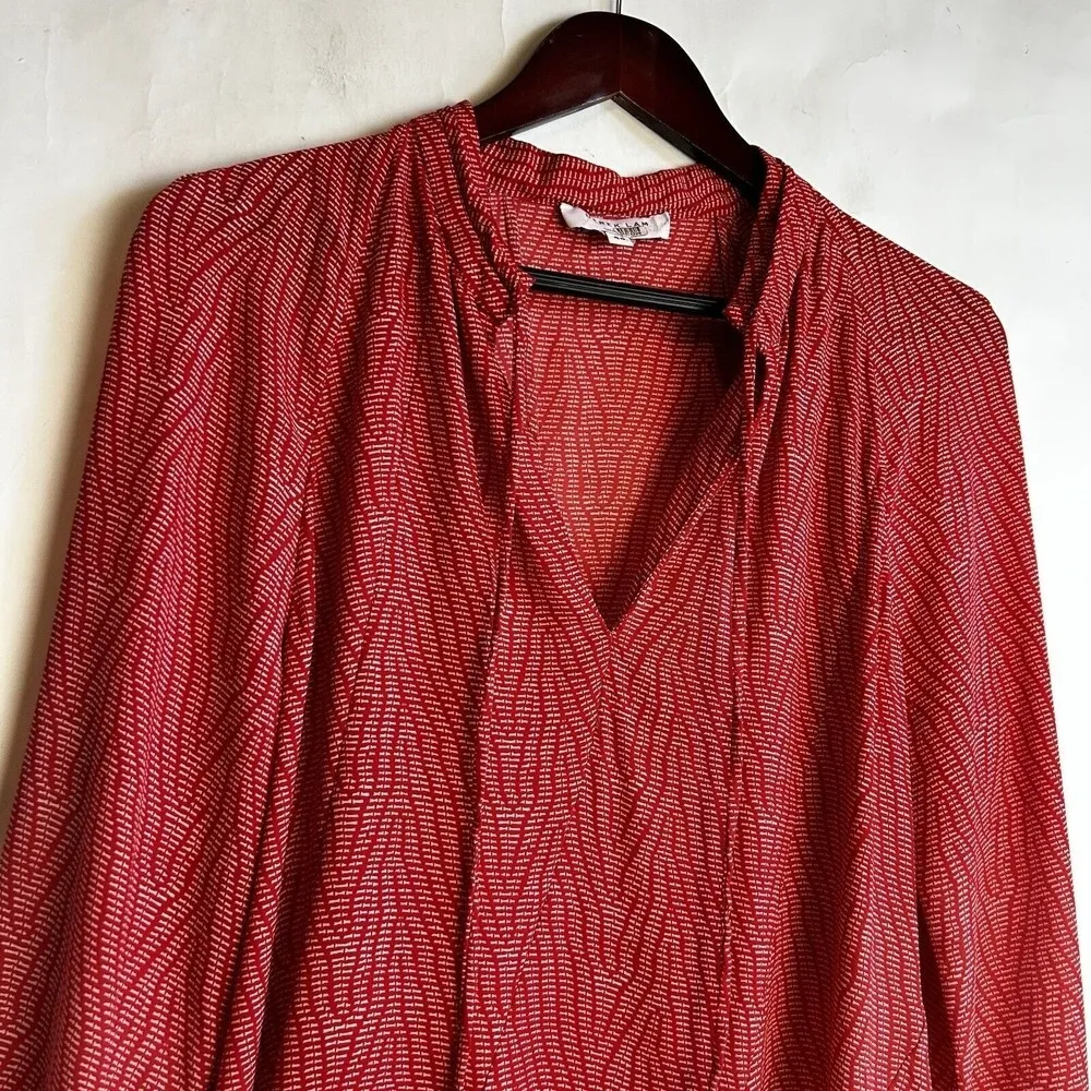 Derek Lam Collective Red V-Neck Blouse Top Long Sleeve Size 48 US 12 Woman's - Image 4