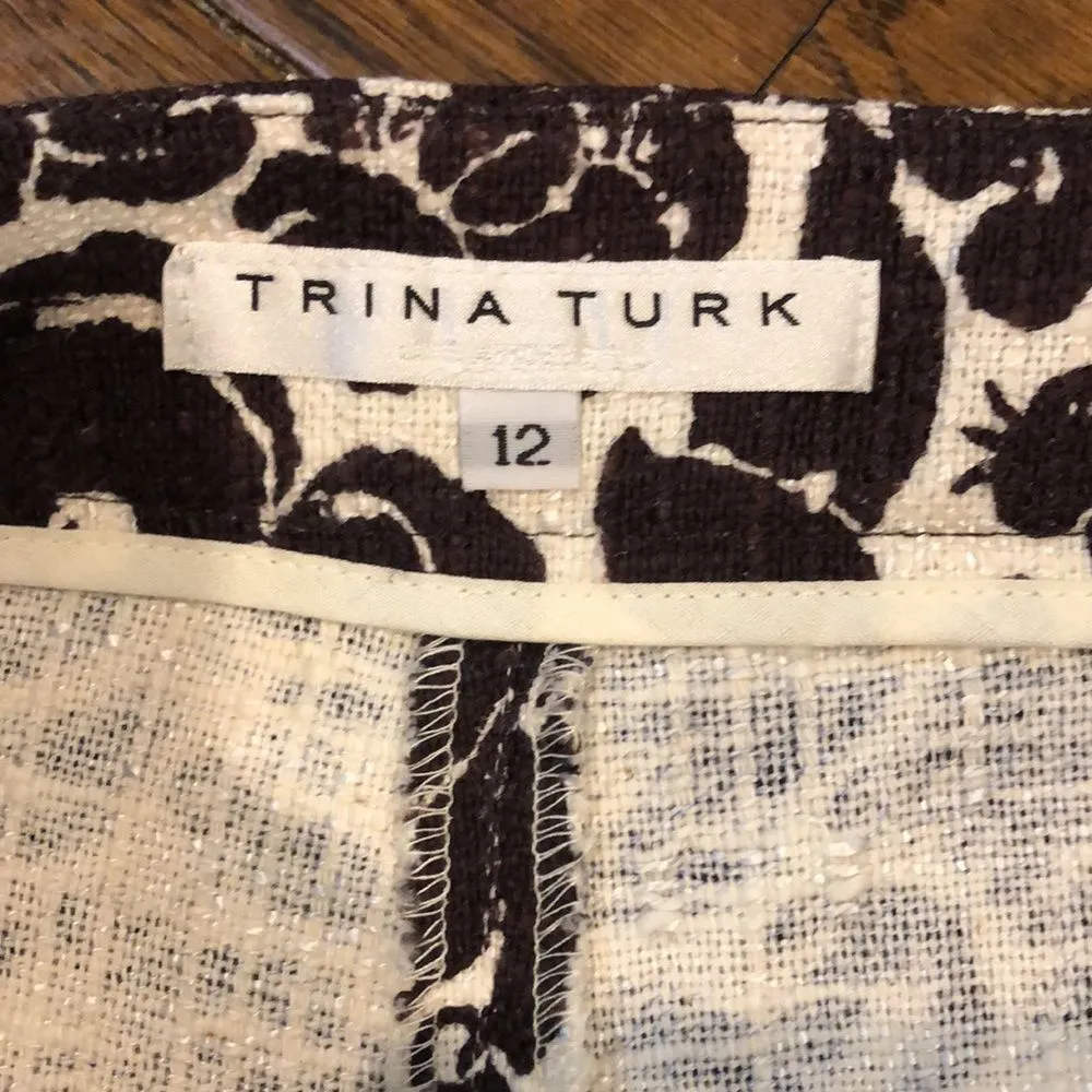 TRINA TURK Ivory Brown Tapestry Like Floral Dress Shorts Sz 12 - Image 8