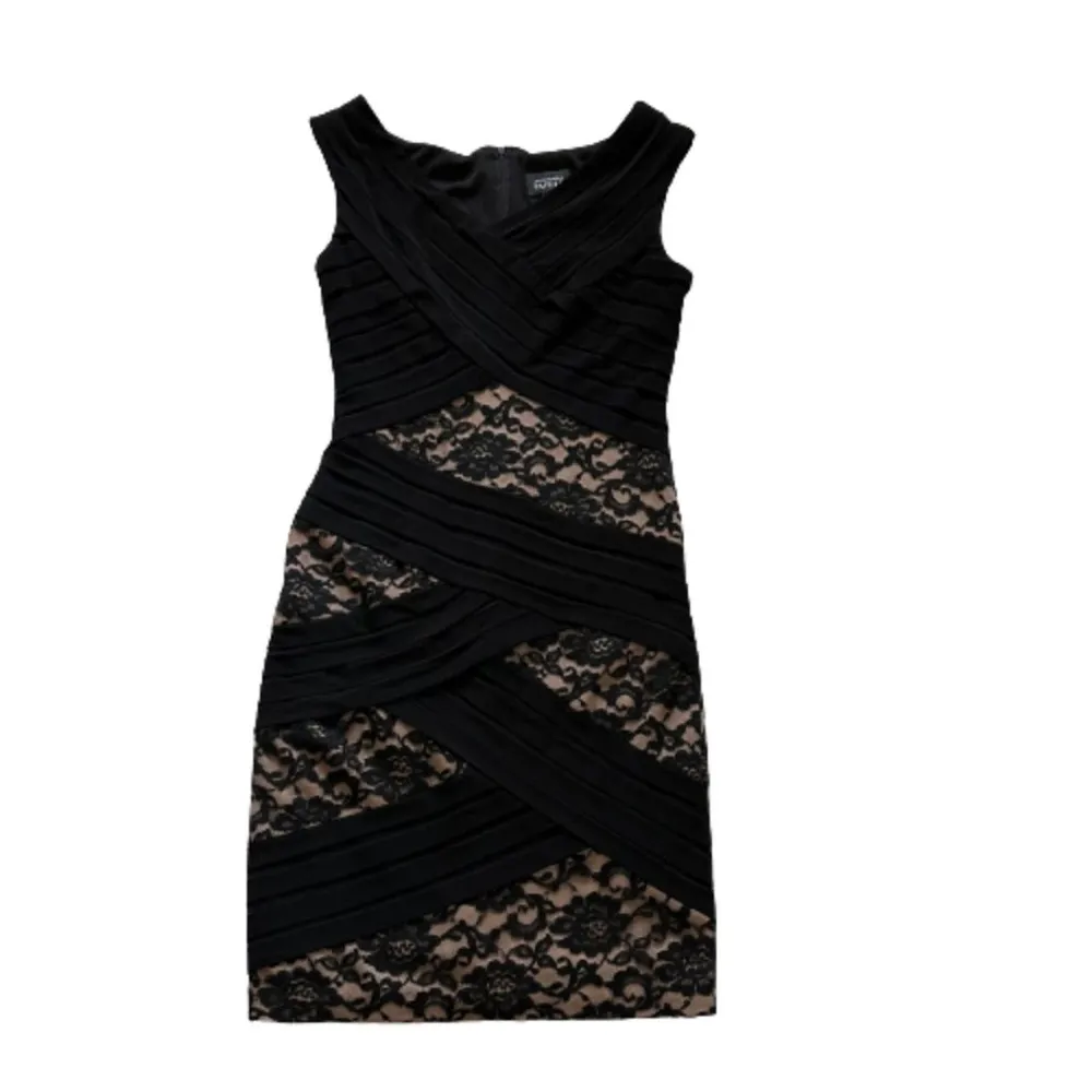 Adrianna Papell Black Tan Lace Tiered Sleeveless Cocktail Dress Size 4 - Image 12