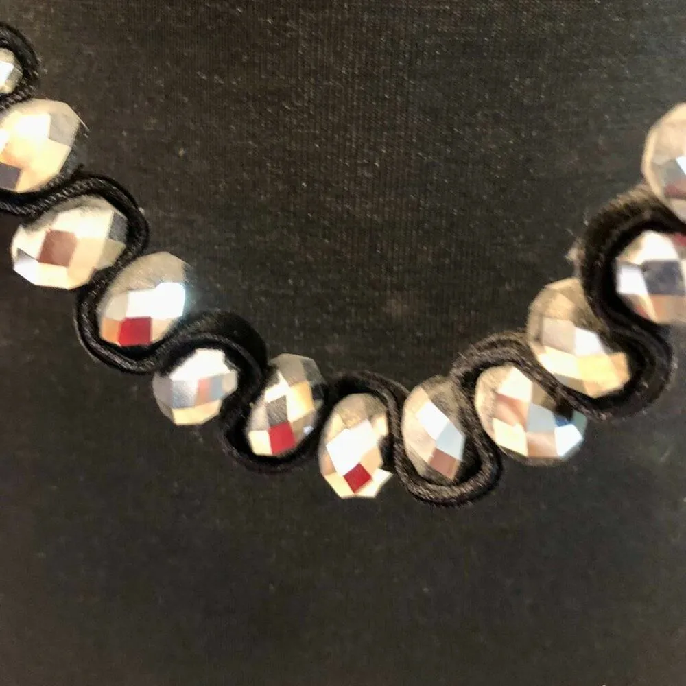 CHICO’S Jewelry Faceted Beaded Necklace Black Satin Silver Metal NWT 23" x 2 46" - Image 7