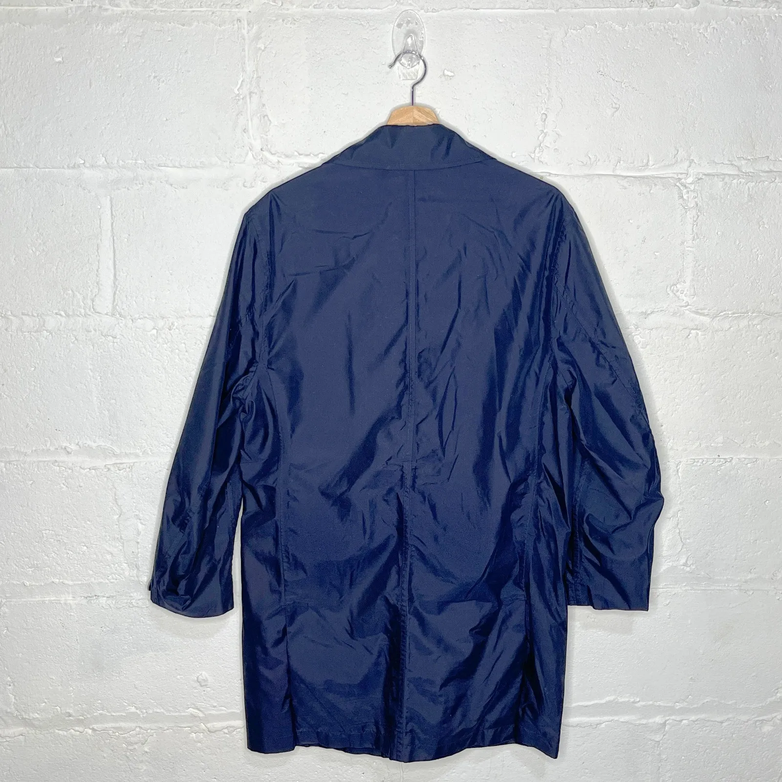 Lands' End Women's Navy Blue Long Zipper Button Gingham Lined Trench Coat Small - Image 2