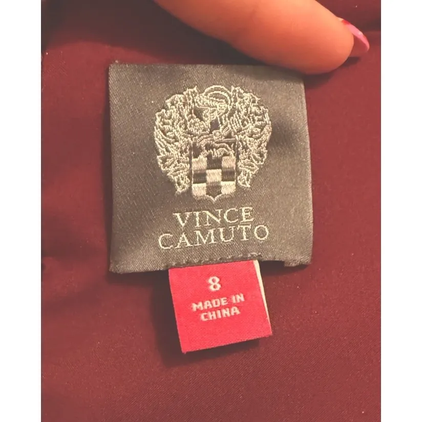 Vince Camuto Burgundy Bow Ruffle Scuba Crepe Gown Dress Bridesmaid Formal Sz 8 - Image 6