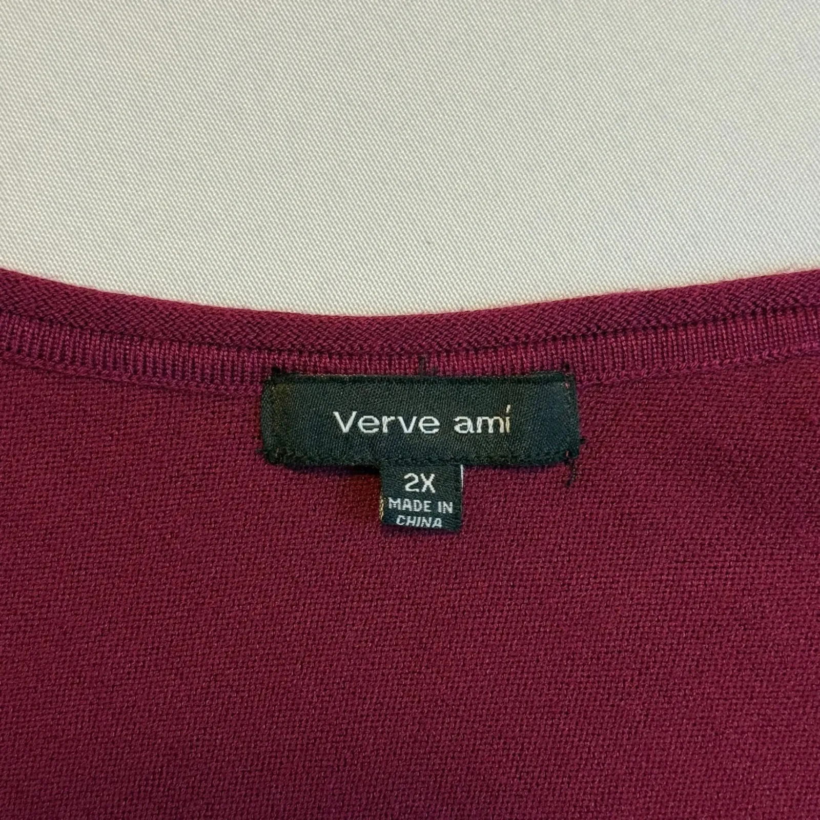 Verve‎ Ami Plus Size 2X Burgundy Asymmetric Hem Poncho 3/4 Sleeve Sweater Top # - Image 6