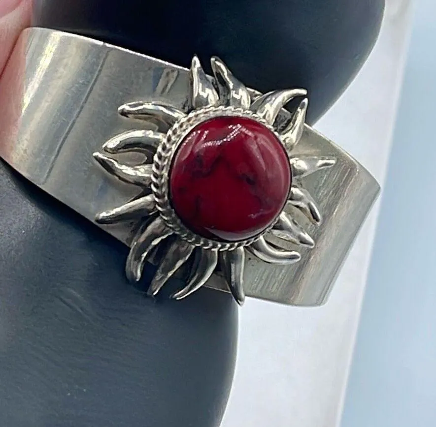 Vintage 950 MSW silver red Jasper cabachon cuff bracelet - Image 2