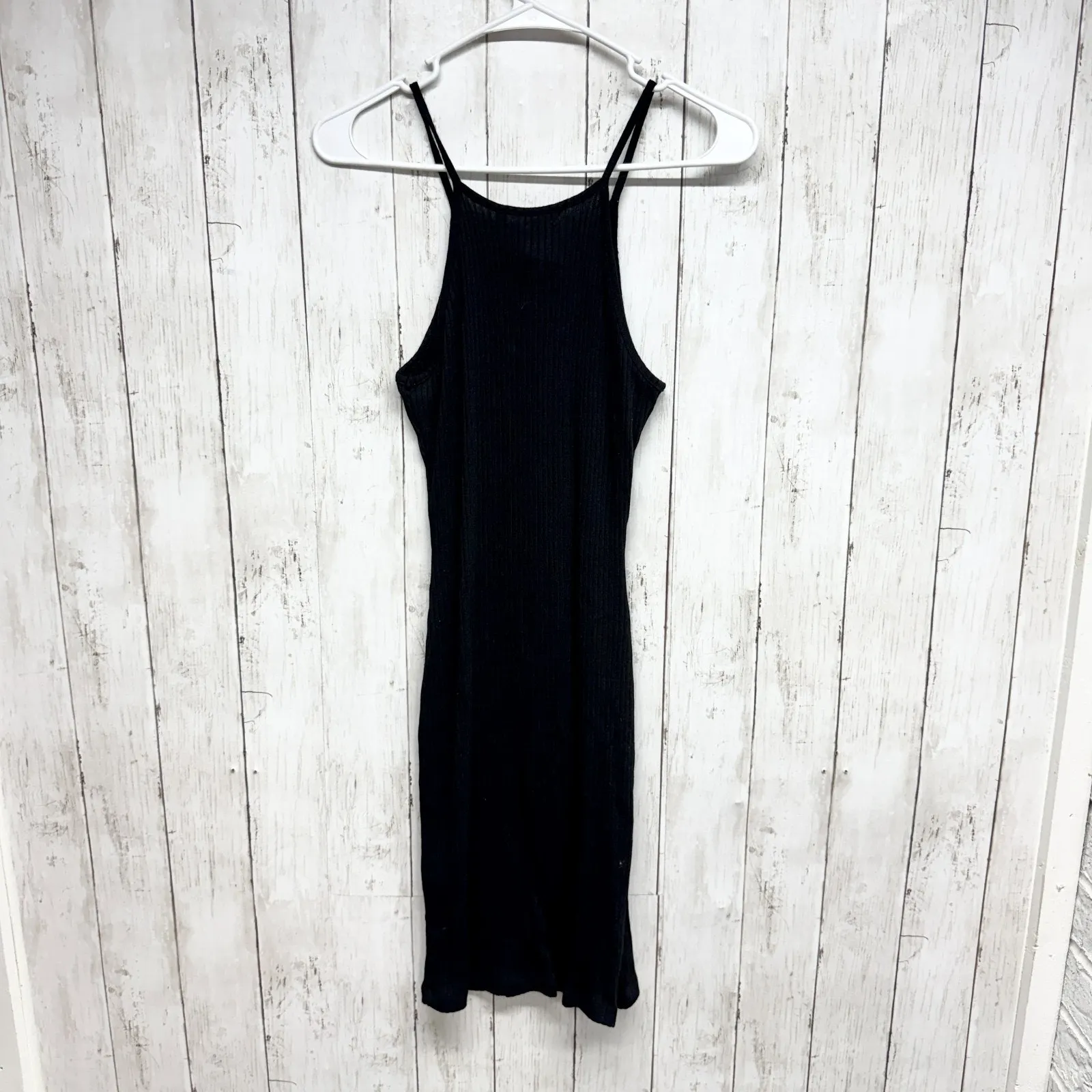 French Connection Dress Women Sz 4 Black Ribbed Sleeveless Spaghetti Strap Midi - Image 7