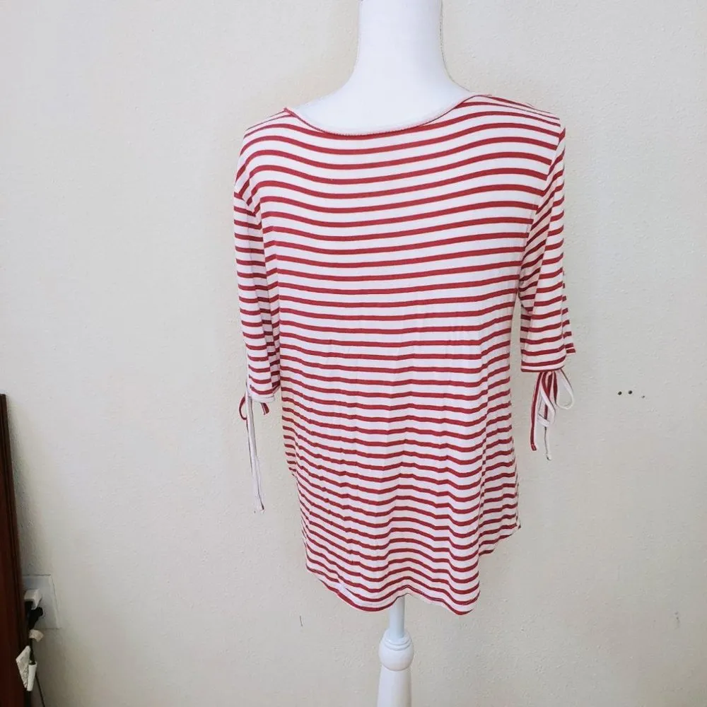 Active USA / L / Red Strip Tie Sleeve Knot Front T - Image 4