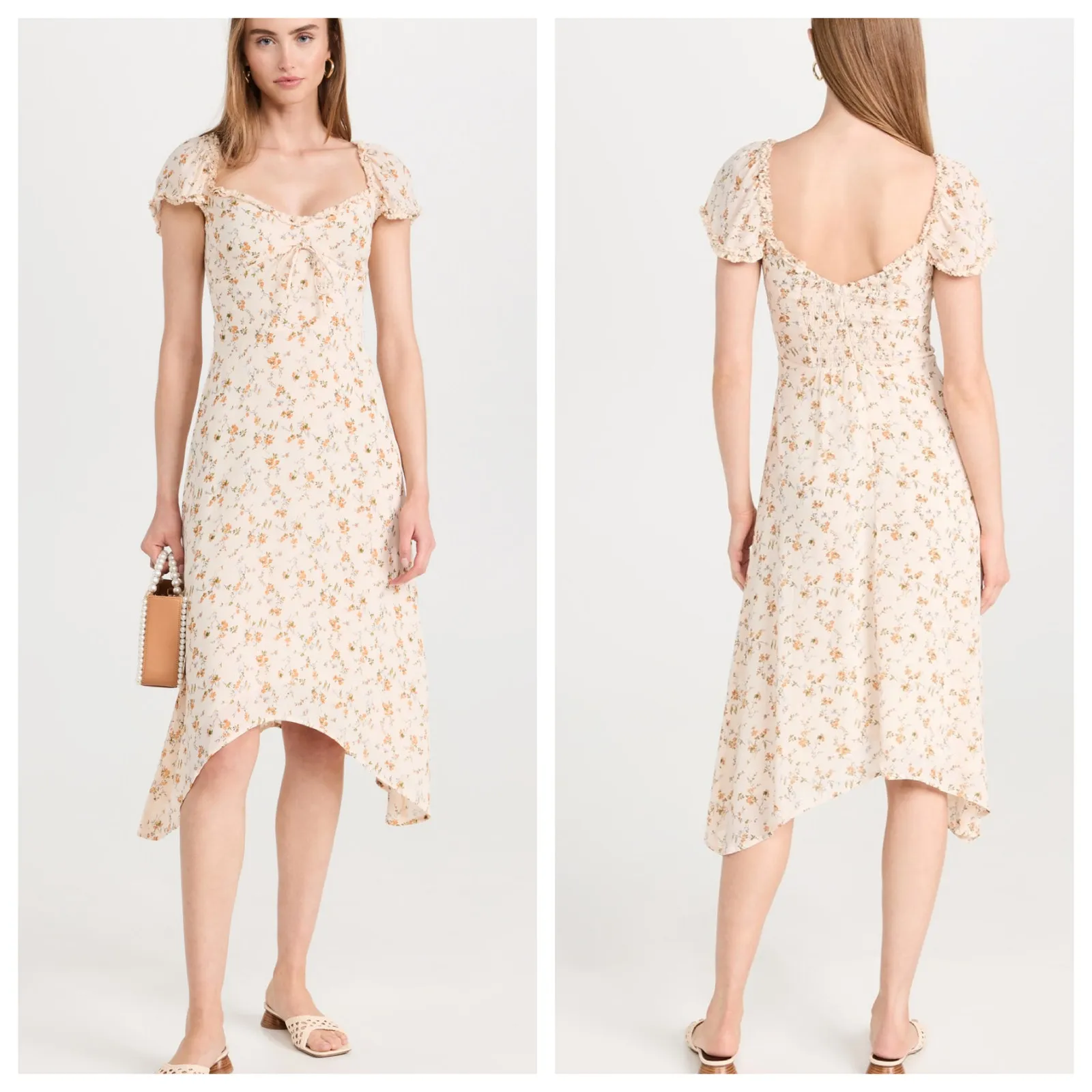 Reformation Midi Dress Yellow Floral Sweetheart Neckline Cap Sleeve - Image 4