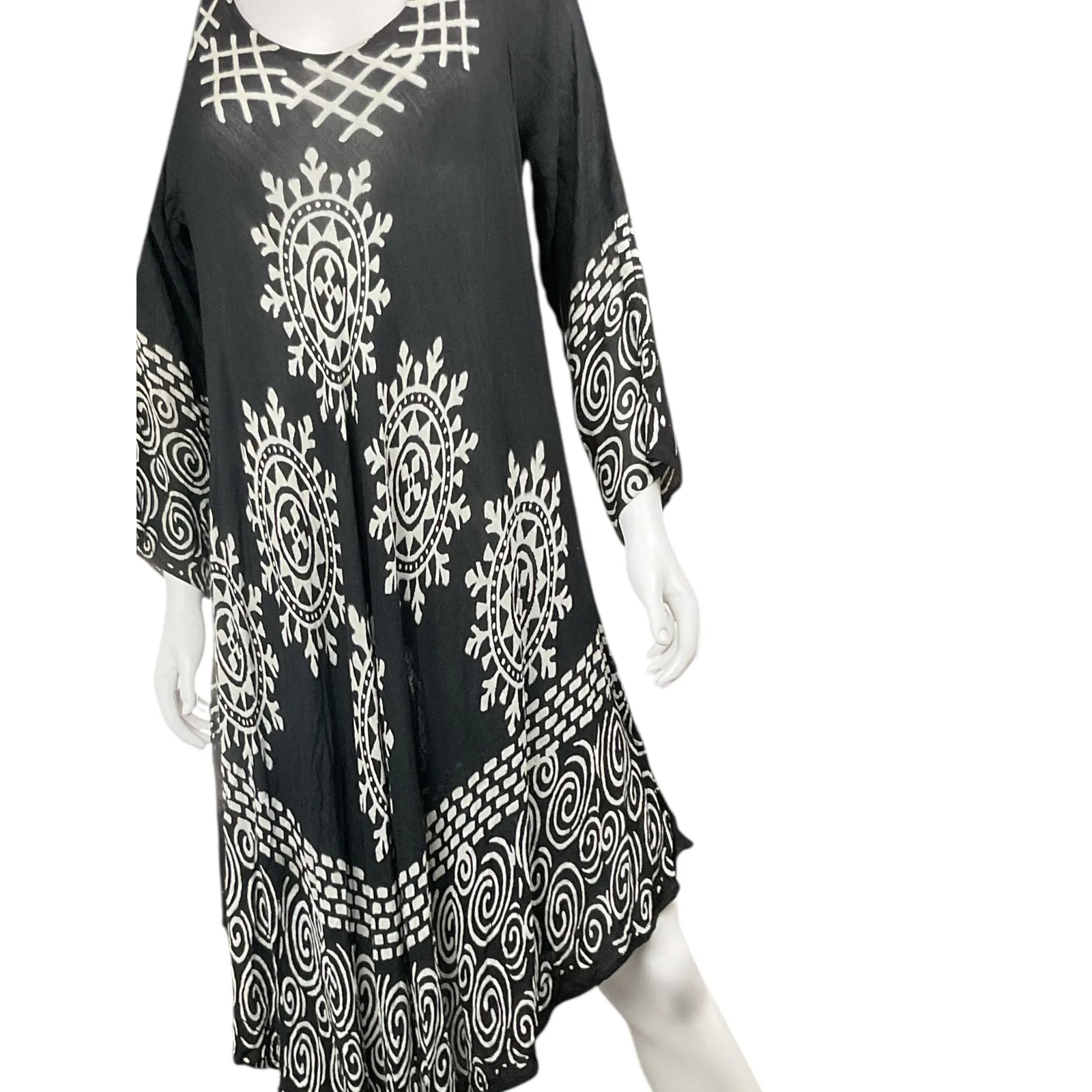 Jessica Taylor Dress Womens 1X Black White Print Boho Casual Flowy‎ - Image 3