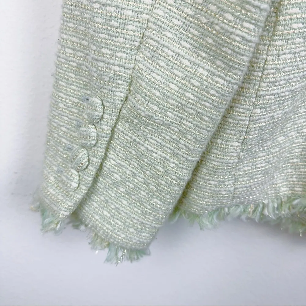 NWT House of Harlow 1960 Pistachio Tweed Spring Jacket Green Size M - Image 8