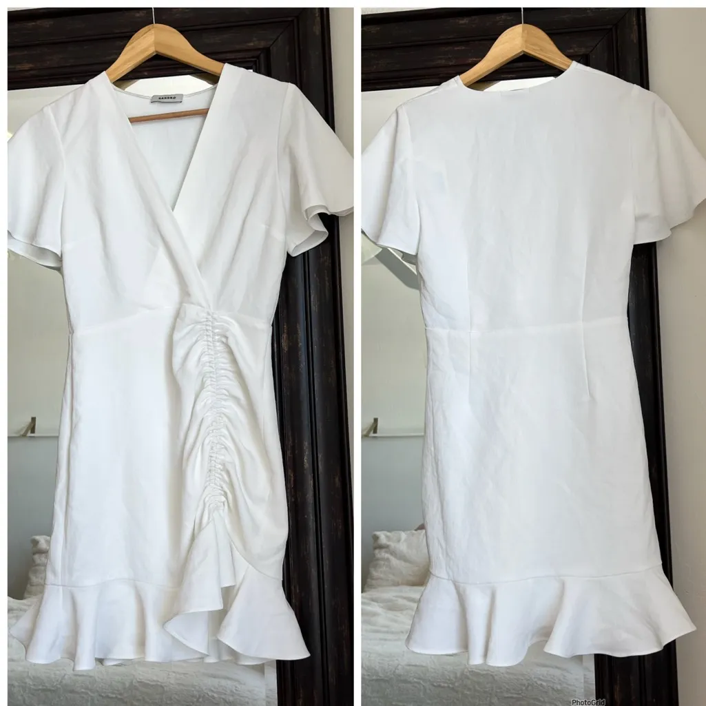 Sandro Albi V Neck White Dress NEW - Image 4