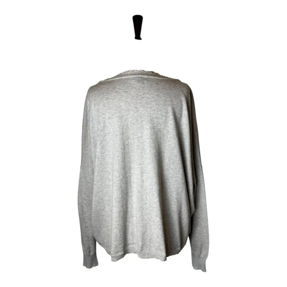 Minnie Rose Sweater Women Medium Gray Cotton Cashmere Knit Frayed Edges‎ Luxury - Image 3