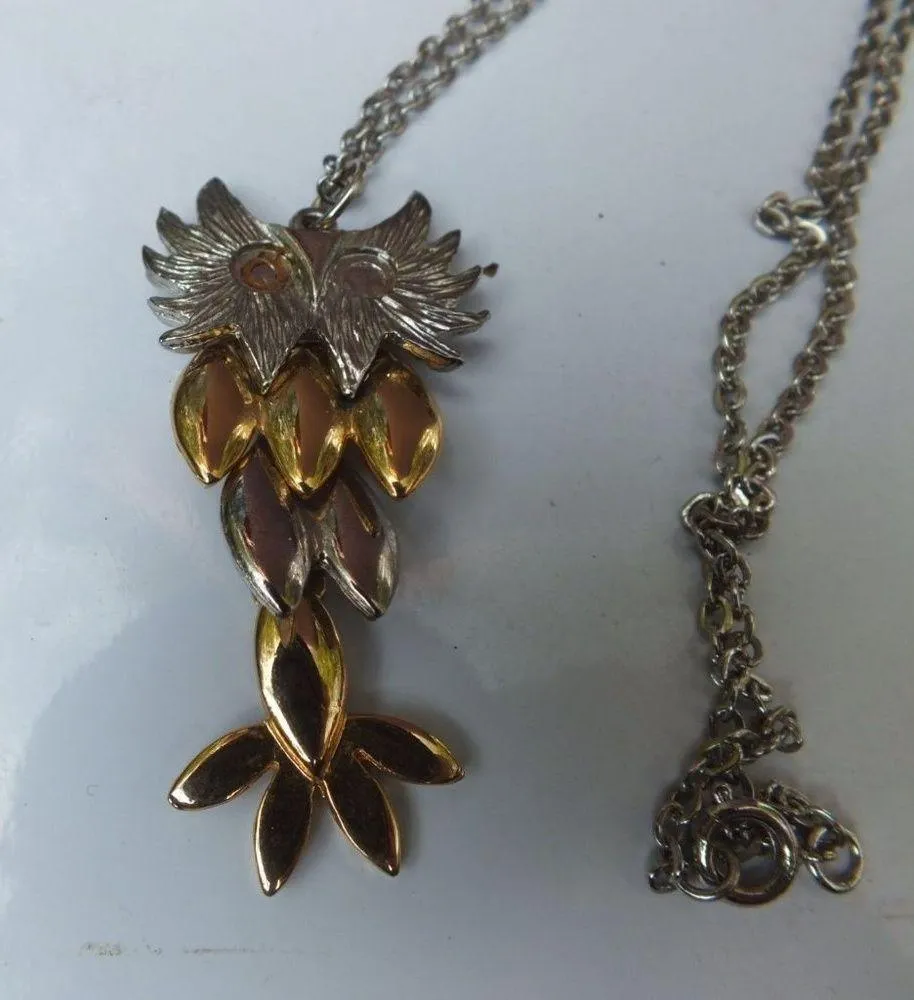 Unique Necklace With Gold & Silver Color Owl Pendant on 23 Inch Alloy Chain - Image 4