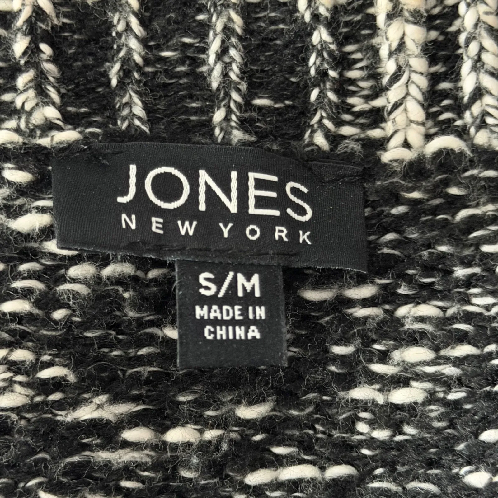 Jones New York Knit Poncho Sweater Zip Black White Marled Mock Neck S/M Cape - Image 8