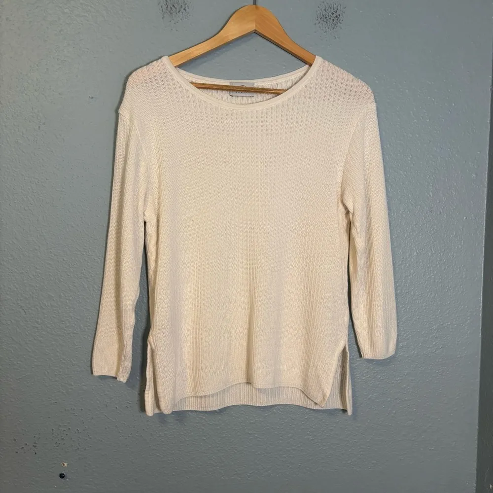 Bogner Women's Cream Viscose Silk Knit Round Neck Sweater‎ 10 Ski Minimal Preppy - Image 4