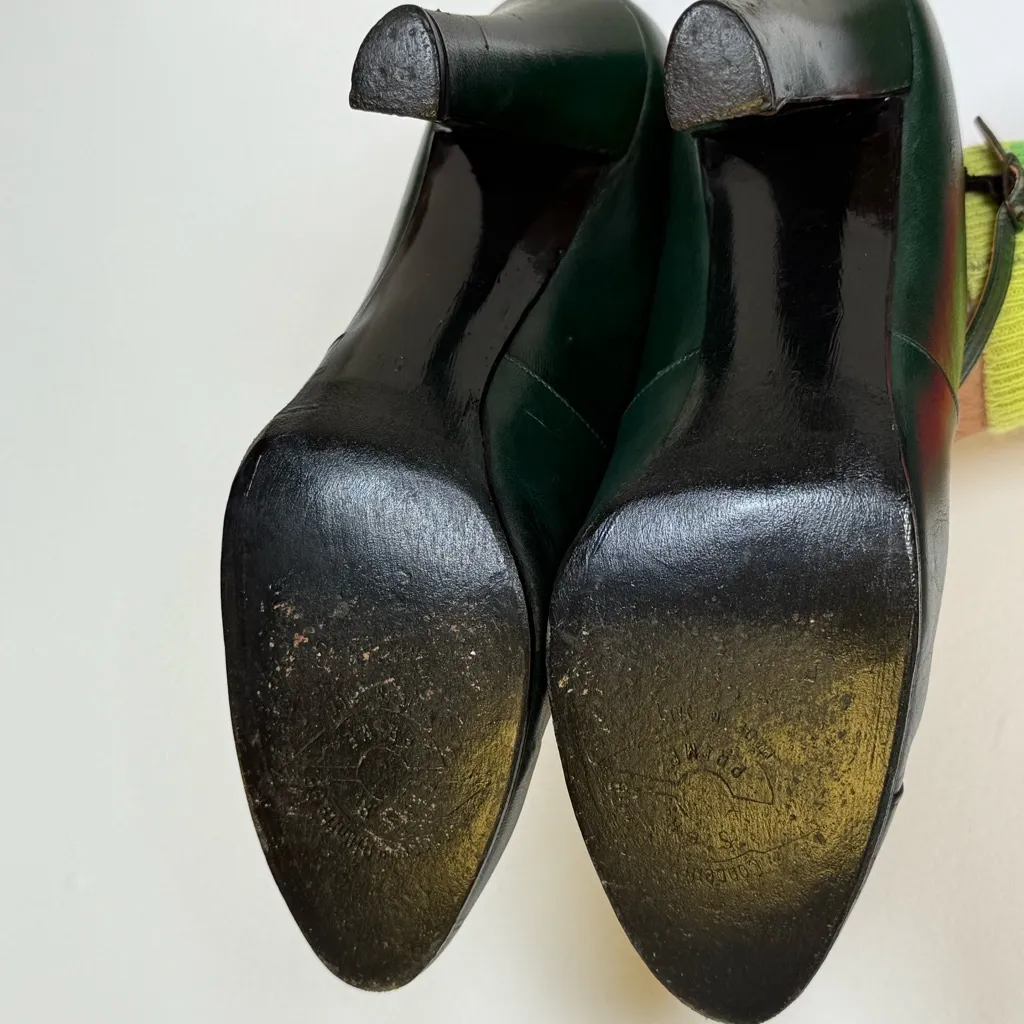 Vintage Yves Saint Laurent Paris Green Leather Mary Jane Pumps Womens Size 5 1/2 - Image 7