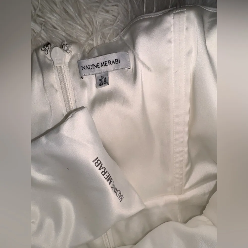 NWOT NADINE MERABI Colette White Feather Strapless belted Jumpsuit sz 12 - Image 7