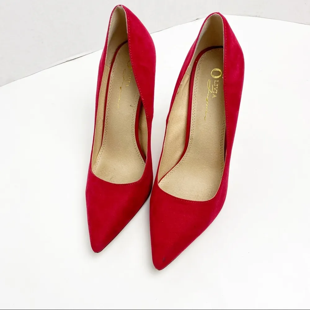 OLIVIA JAYMES Red Faux Leather Stiletto Pointy Toe Heels, Size 9 - Image 9